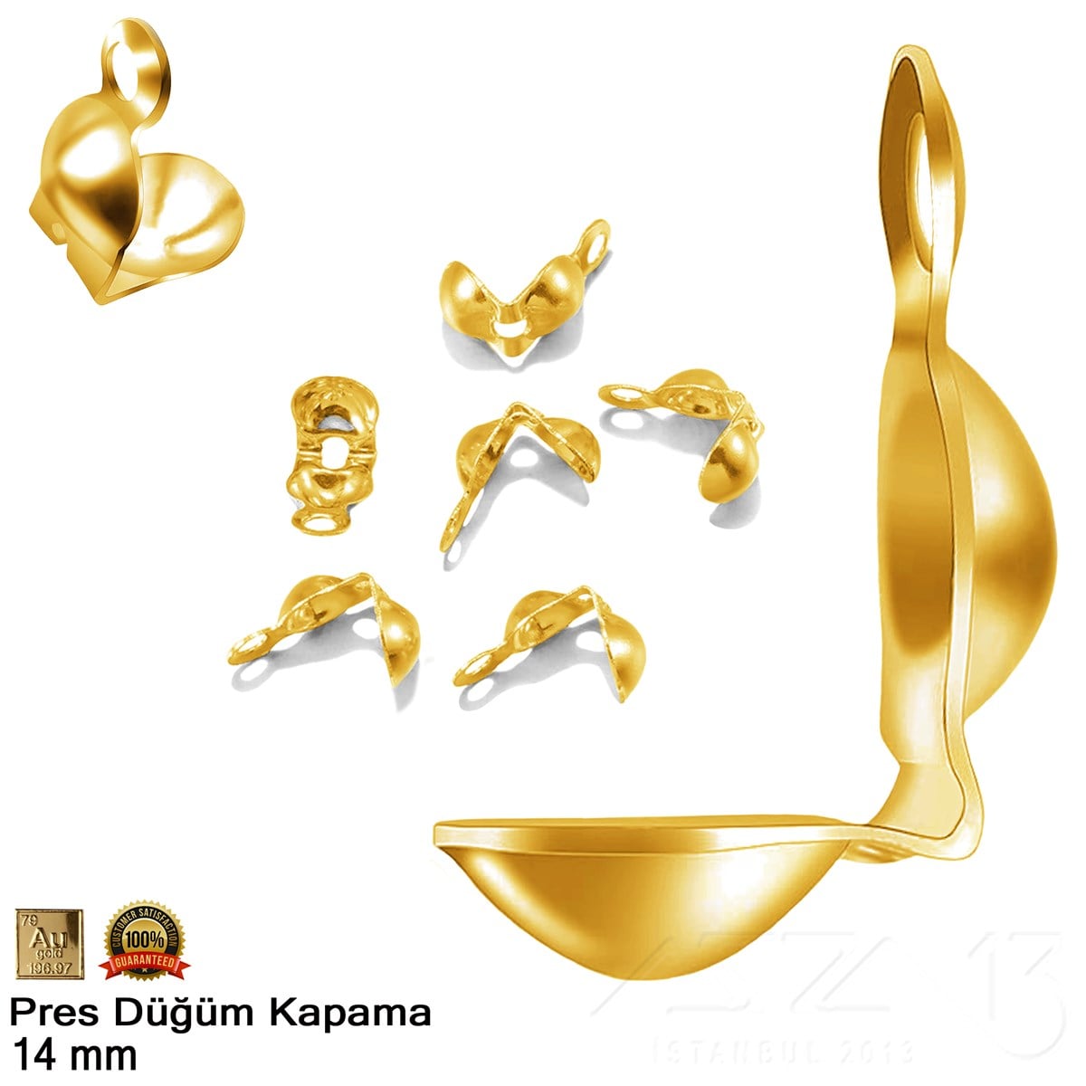 Takı Malzeme / Kapama, Kapsül, Bit, Pin, İğne, Halka / Pres Düğüm KapamalarKapama, Kapsülazza1306.Tm.62.Kp.55Kapama (Düğüm) - Tek Kulp ve  Pres - 14 mm - Gerçek Altın Kaplama / 20 Adet 