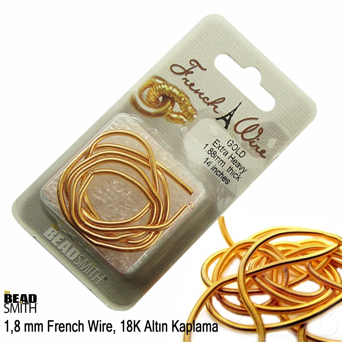 Takı Malzeme / Kapama, Kapsül, Bit, Pin, İğne, Halka / Gardiyan / French WireGardiyanBeadSmith06.Tm.61.Gd.2718K Altın Kaplama, 1,8 mm İçi Boş Metal Tel / French Wire / Paket İçeriği 35 cm