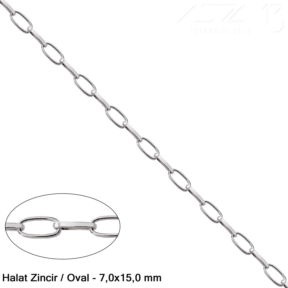 Takı Malzemeleri / Zincir ve Metal Teller / Zincirler / Oval  Halat ZincirZincirMarkasız06.Tm.63.Zn.15Zincir - Halat Tip - Oval 7,0 mm - Rodyum Kaplama - Kaynaklı  / 1 Metre