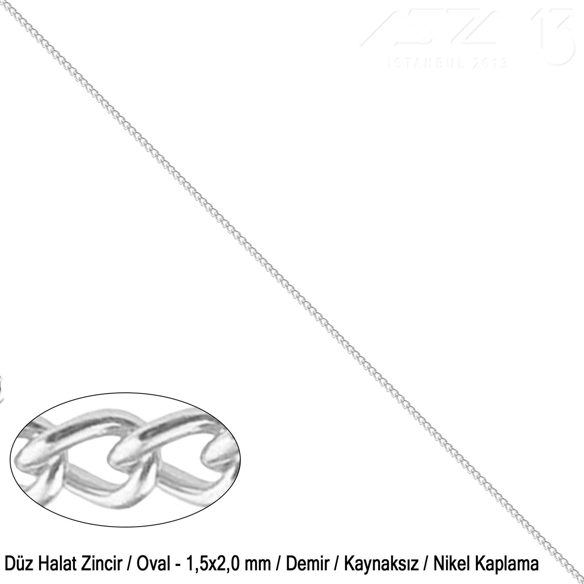 Takı Malzemeleri / Zincir ve Metal Teller / Zincirler / Oval Baklalı Akar Tip Halat ZincirZincirMarkasız06.Tm.63.Zn.24Zincir - Düz Halat Tip - Oval 1,5 mm - Nikel Kaplama / 1 Metre