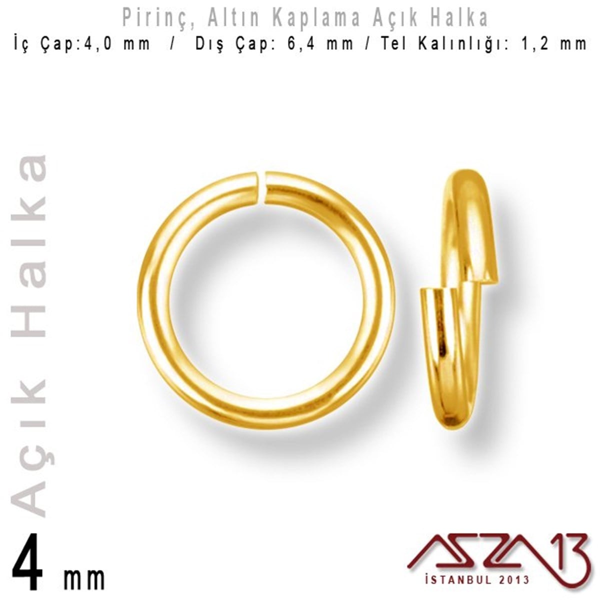 Takı Malzemesi HalkaTAKI MALZEMEazza13Altın Kaplamalı 1,2 mm Tel'den 4 mm Açık Halka / Paket İçeriği 95 Adet