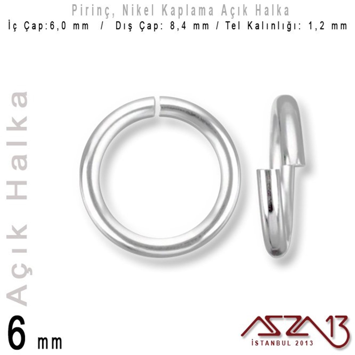Takı Malzemesi HalkaTAKI MALZEMEazza13Nikel Kaplamalı 1,2 mm Tel'den 6 mm Açık Halka / Paket İçeriği 70 Adet