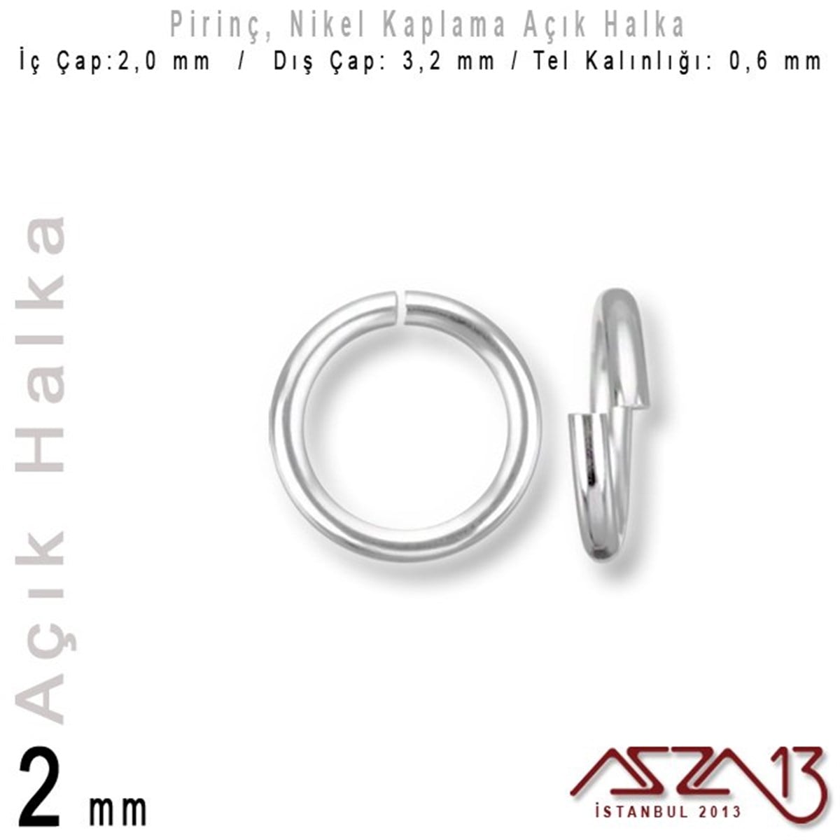 Takı Malzemesi HalkaTAKI MALZEMEazza13Nikel Kaplamalı 0,6 mm Tel'den 2 mm Açık Halka / Paket İçeriği 550 Adet