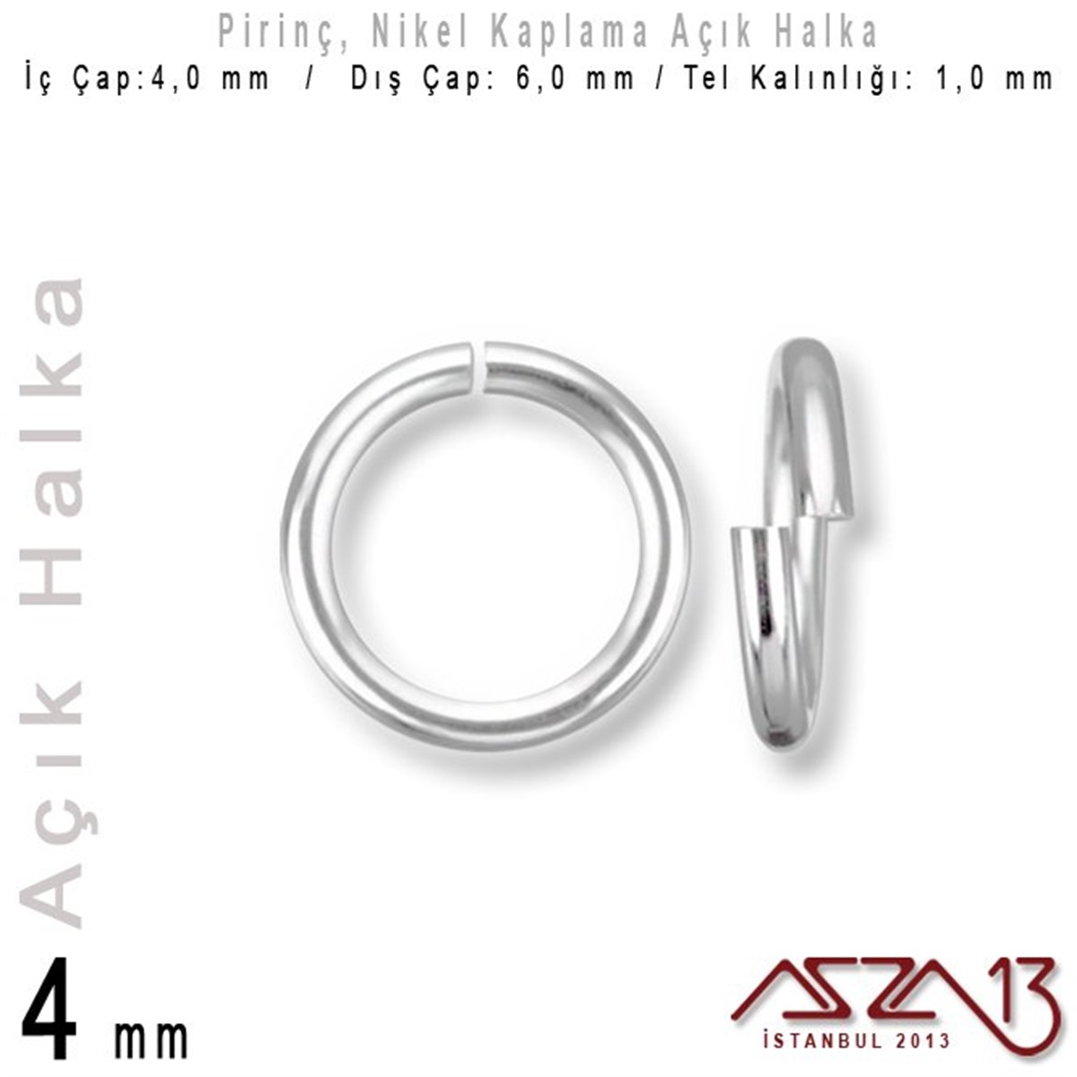 Takı Malzemesi HalkaTAKI MALZEMEazza13Nikel Kaplamalı 1,0 mm Tel'den 4 mm Açık Halka / Paket İçeriği 160 Adet