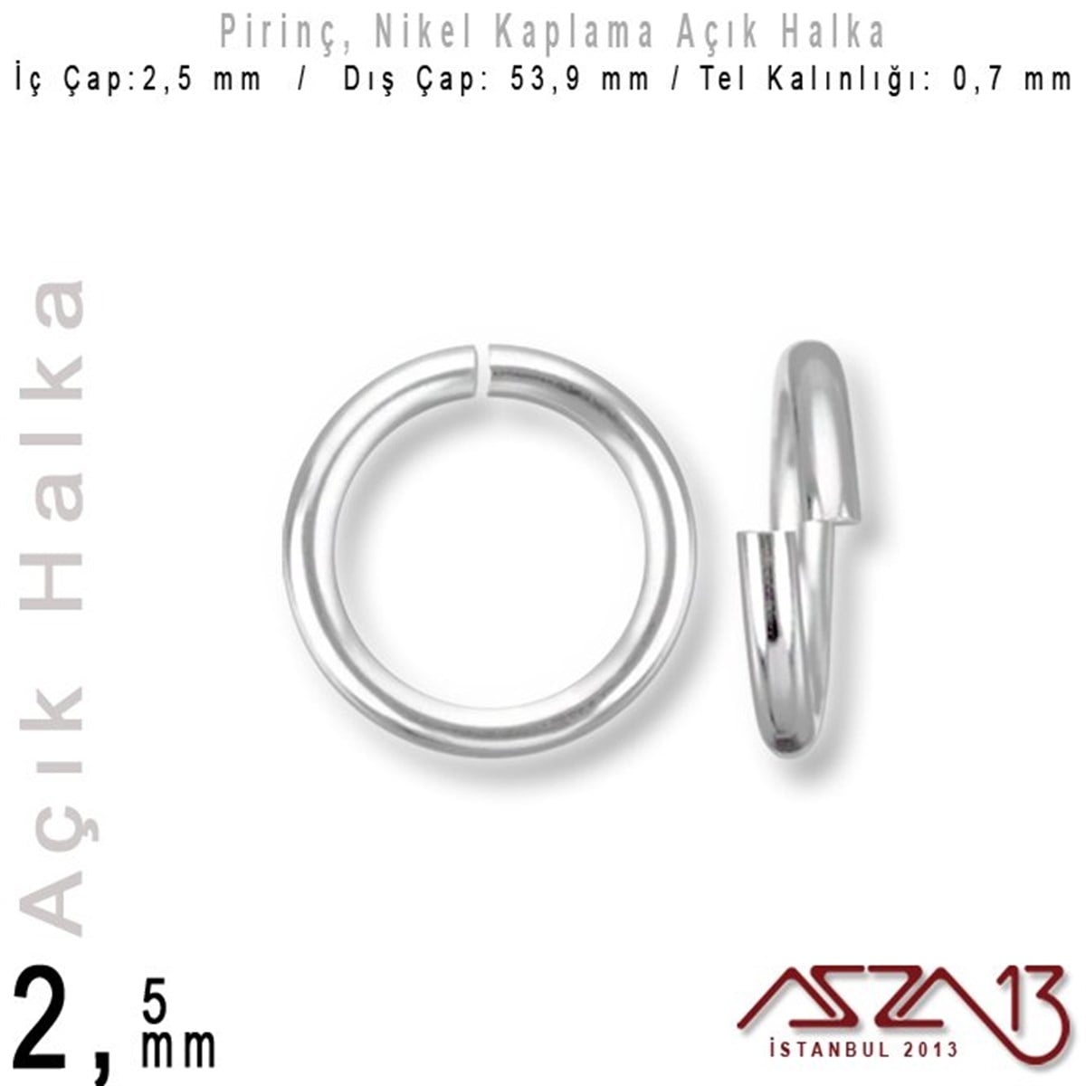Takı Malzemesi HalkaTAKI MALZEMEazza13Nikel Kaplamalı 0,7 mm Tel'den 2,5 mm Açık Halka / Paket İçeriği 550 Adet