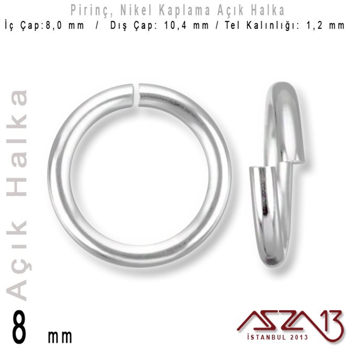 Takı Malzemesi HalkaTAKI MALZEMEMarkasızNikel Kaplamalı 1,2 mm Tel'den 8 mm Açık Halka / Paket İçeriği 40 Adet