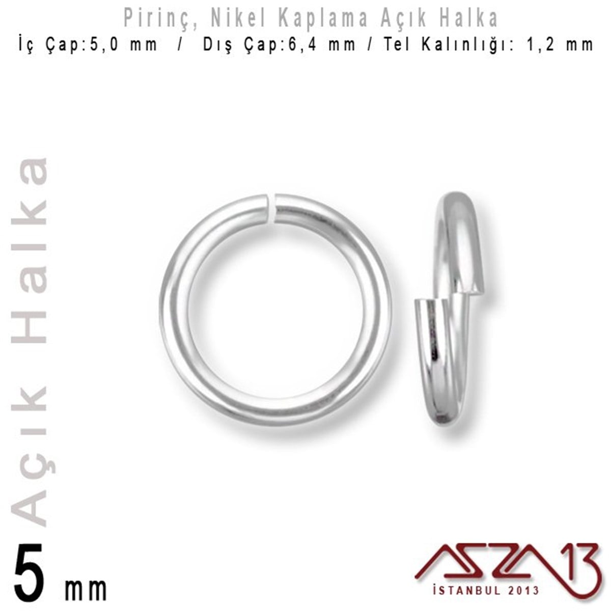 Takı Malzemesi HalkaTAKI MALZEMEMarkasızNikel Kaplamalı 1,2 mm Tel'den 5 mm Açık Halka / Paket İçeriği 60 Adet