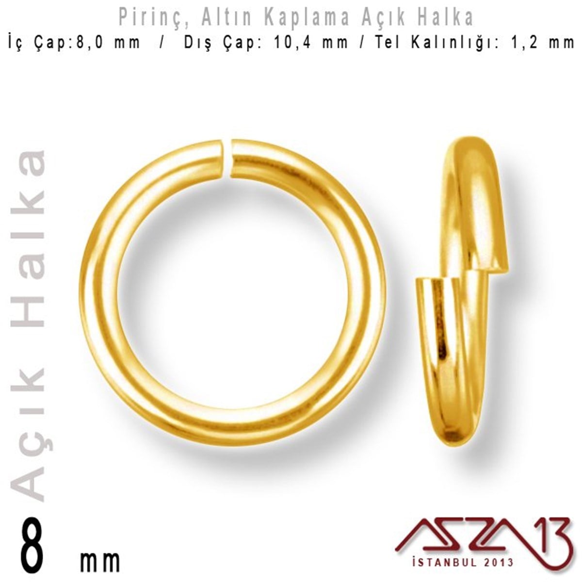 Takı Malzemesi HalkaTAKI MALZEMEMarkasızAltıın Kaplamalı 1,2 mm Tel'den 8 mm Açık Halka / Paket İçeriği 40 Adet
