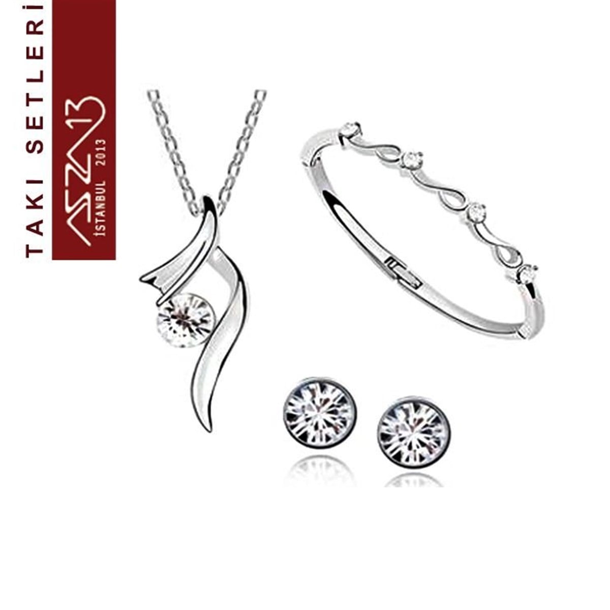 Takı SetiTAKIMarkasızSwarovski Crystal Taşlı Kolye, Bileklik, Küpe Seti