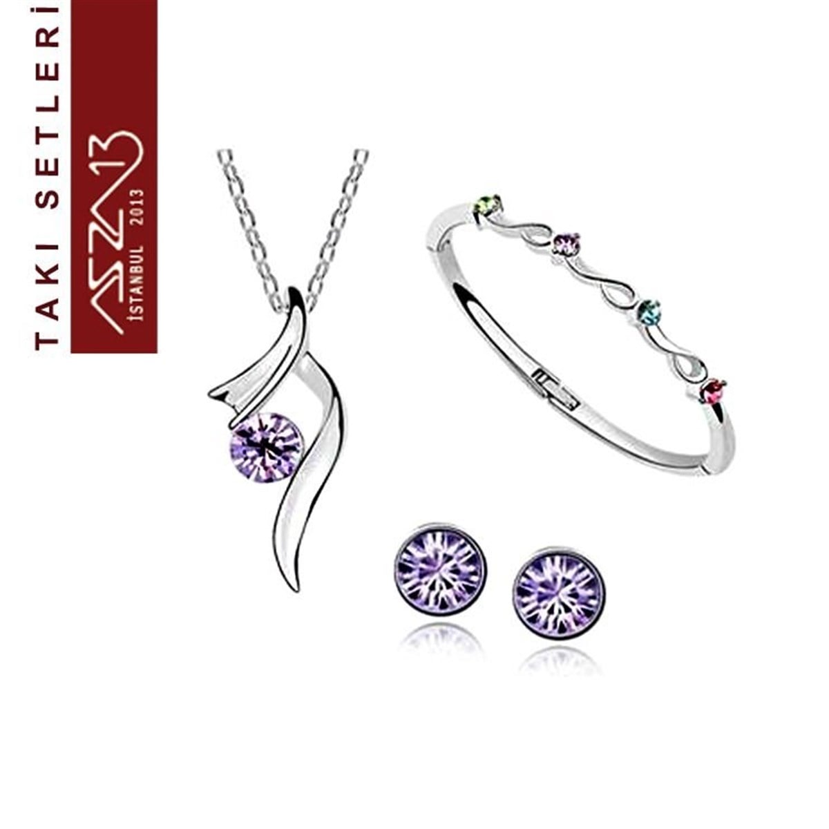 Takı SetiTAKIMarkasızSwarovski Tanzanite Taşlı Kolye, Bileklik, Küpe Seti