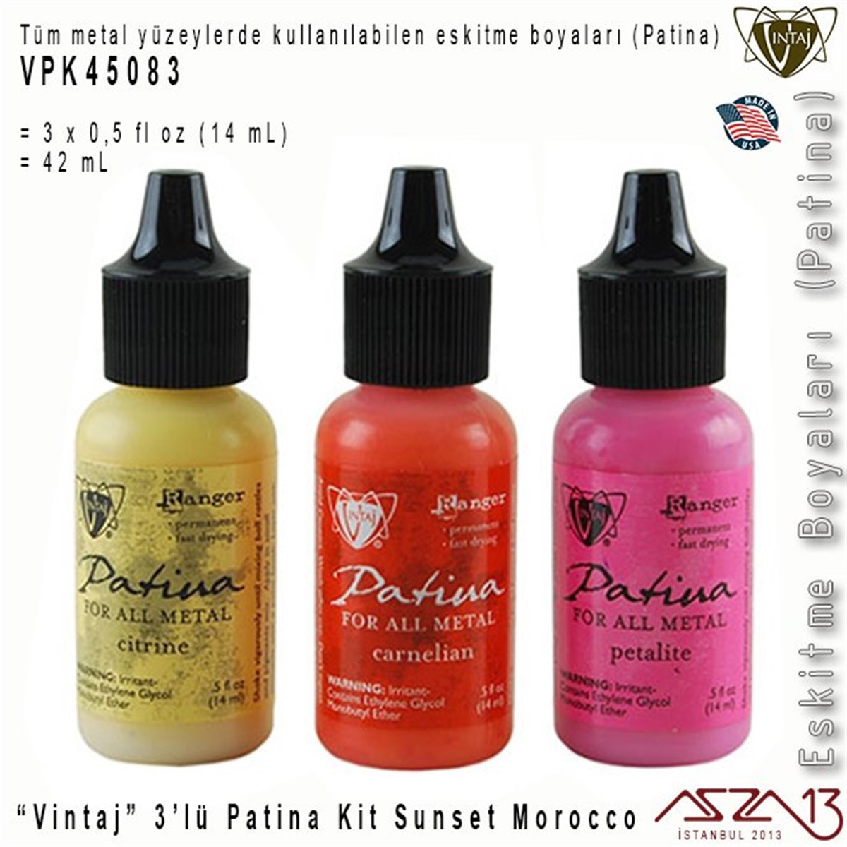 Takı ve Hobi Çalışmaları için PatinaALET, ARAÇ ve GEREÇVintaj''Vintaj'' VPK45083 Patina Boyası 3'lü Set (Sunset Morocco)