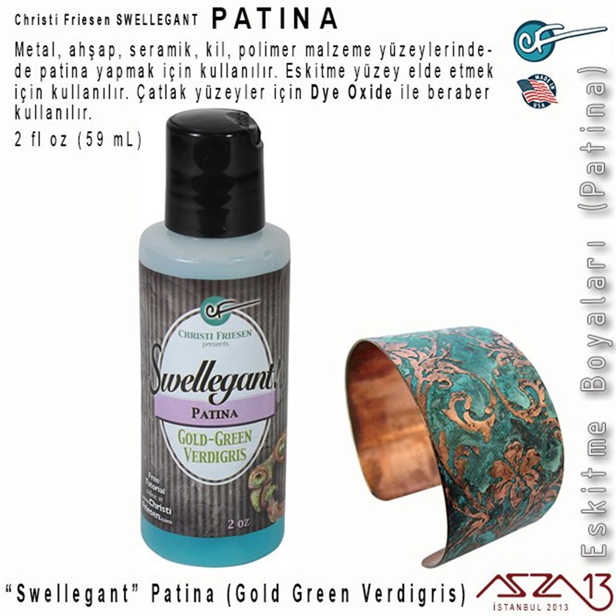 Takı ve Hobi Çalışmaları için PatinaALET, ARAÇ ve GEREÇChristi Friesen''Swellegant'' Gold-Green Verdigris Eskitme Boyası (Patina)