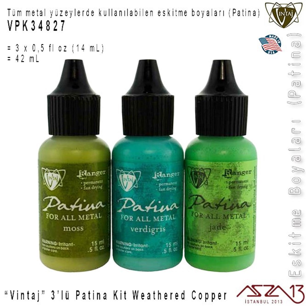 Takı ve Hobi Çalışmaları için PatinaALET, ARAÇ ve GEREÇVintaj''Vintaj'' VPK34827 Patina Boyası 3'lü Set (Weathered Copper)