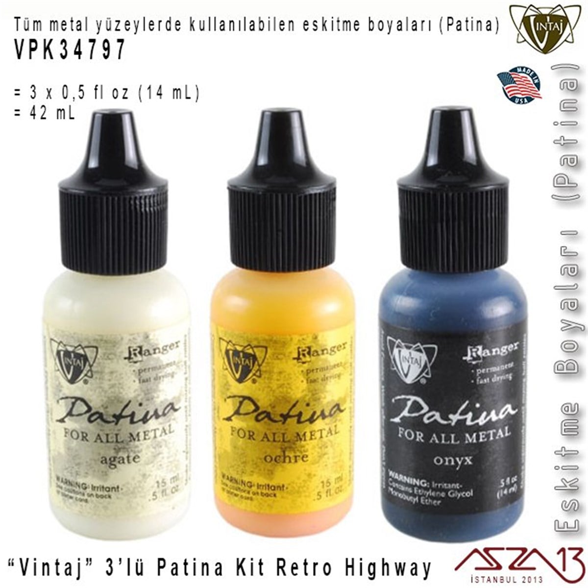 Takı ve Hobi Çalışmaları için PatinaALET, ARAÇ ve GEREÇVintaj''Vintaj'' VPK34797 Patina Boyası 3'lü Set (Retro Highway)