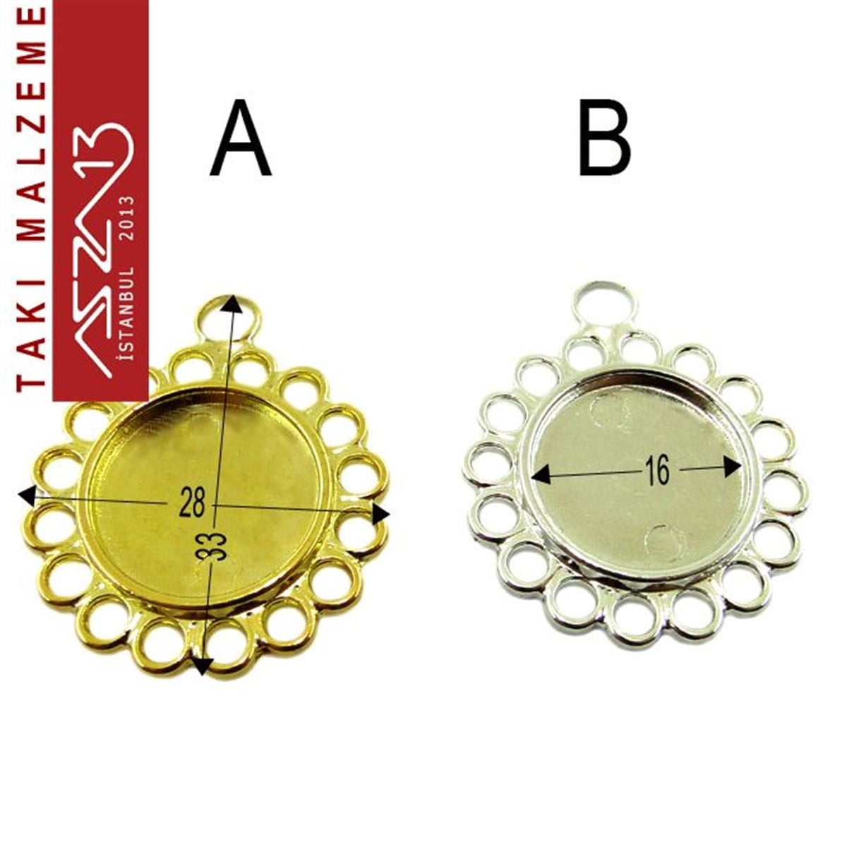 Taş Yuvaları, Montürler, Sıvama MalzemeleriTAKI MALZEMEMarkasızAltın - Gümüş Kaplamalı 33x28 mm Yuvarlak Kaboşon Yuva, Taş Ölçüsü 16 mm / Paket İçeriği 1 Adet