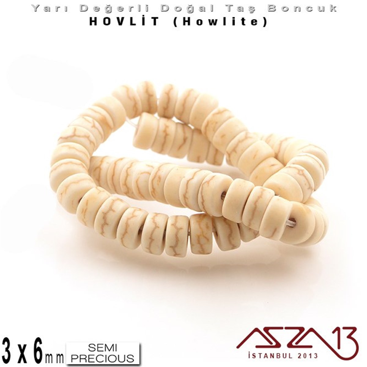 Yarı Değerli  Doğal Taş BoncuklarBONCUK ve TAŞMarkasız6 mm - Disk - Düz Yüzey - Kemik Hovlit (Howlite) Boncuk / 60 Adet