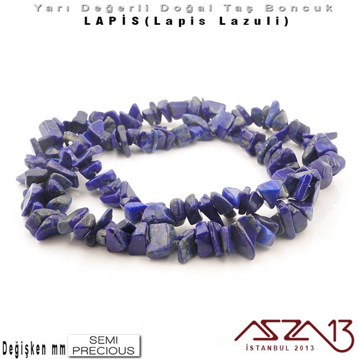 Yarı Değerli  Doğal Taş BoncuklarBONCUK ve TAŞMarkasızDeğişken Ebatlarda - Kırık - Doğal Yüzey - Lapis (Lapis Lazuli) Boncuk / 40 cm Dizi Şeklinde