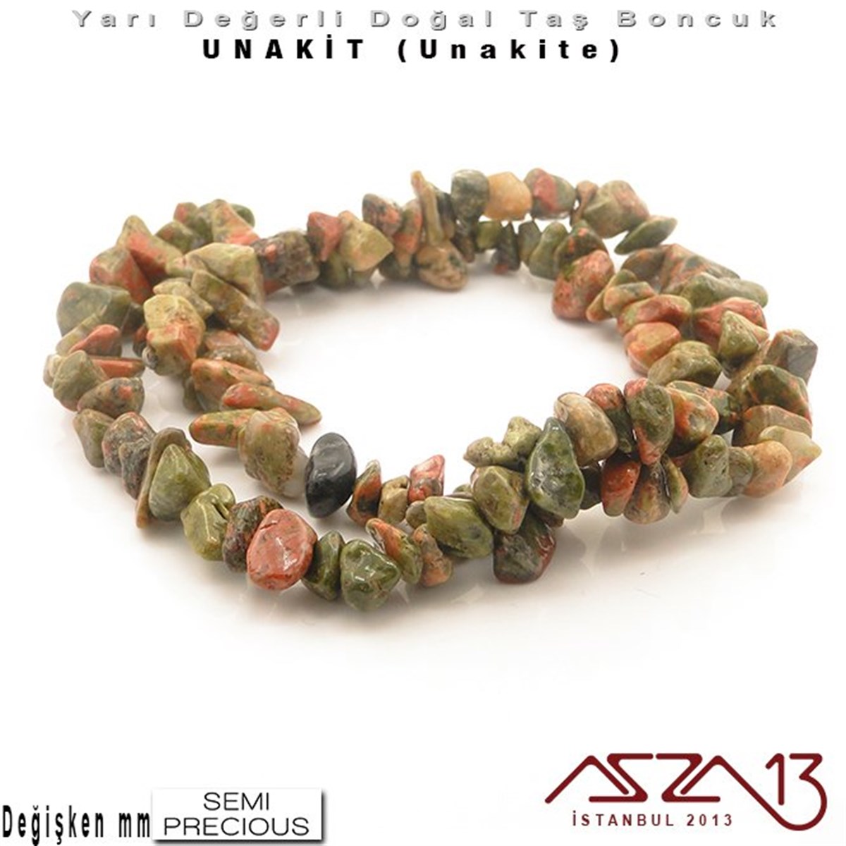 Yarı Değerli  Doğal Taş BoncuklarBONCUK ve TAŞMarkasızDeğişken Ebatlarda - Kırık - Doğal Yüzey - Unakit (Unakite) Boncuk / 40 cm Dizi Şeklinde