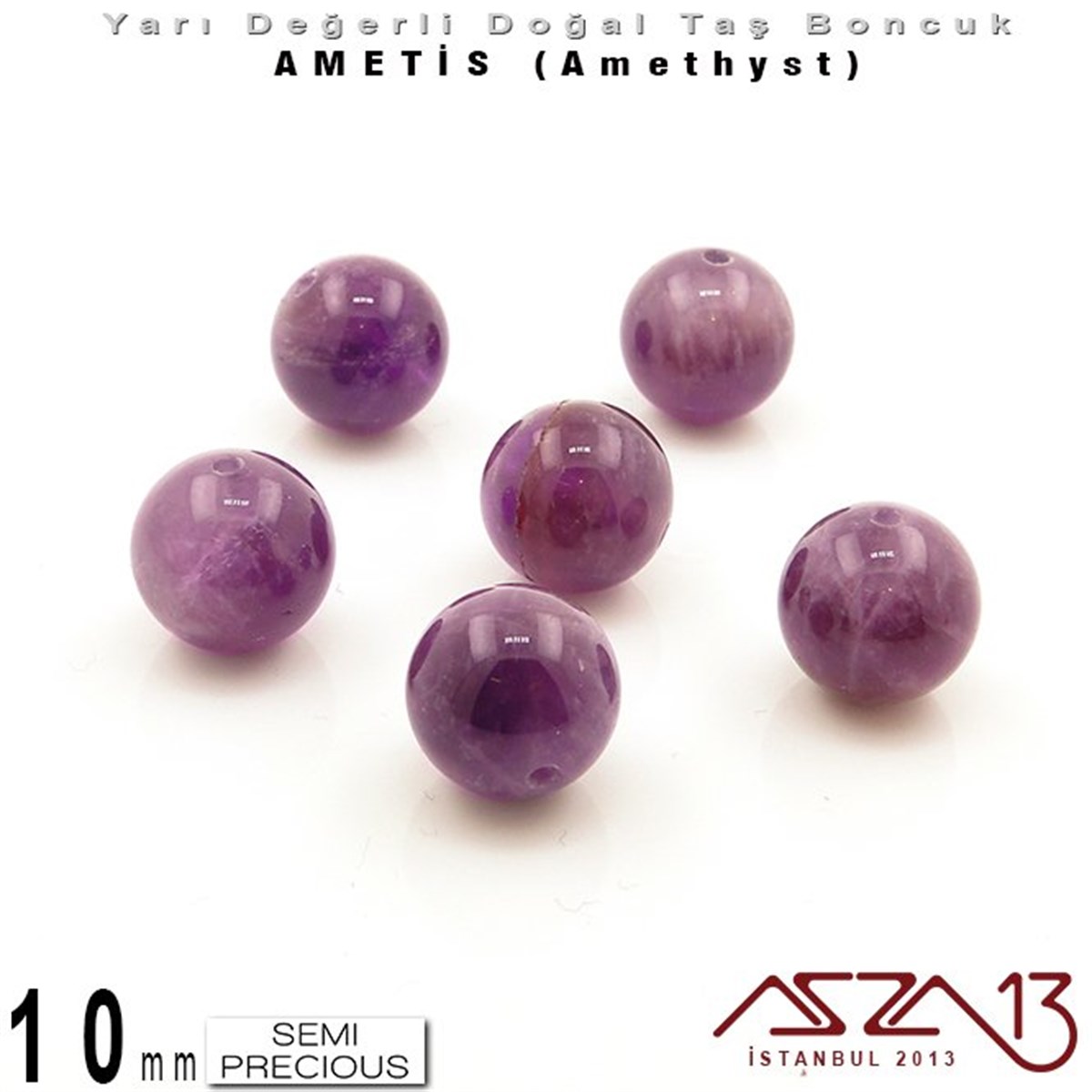 Yarı Değerli  Doğal Taş BoncuklarBONCUK ve TAŞMarkasız10 mm - Yuvarlak - Düz Yüzey - Ametis (Amethyst) / 7 Adet