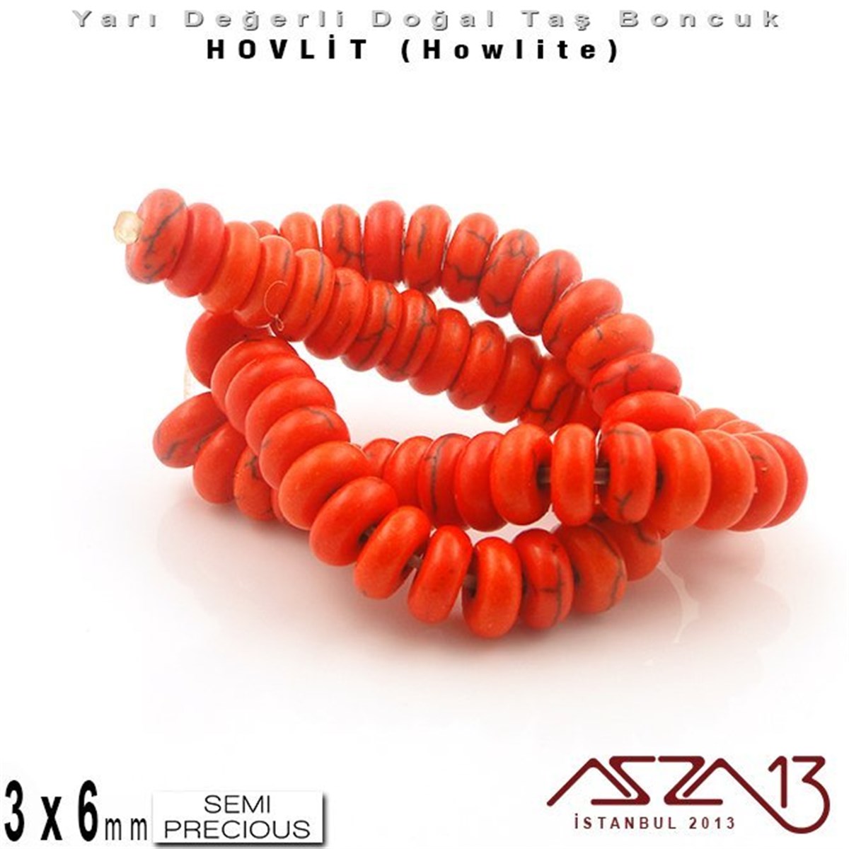 Yarı Değerli  Doğal Taş BoncuklarBONCUK ve TAŞMarkasız6 mm - Disk - Düz Yüzey - Turuncu Hovlit (Howlite) Boncuk / 60 Adet