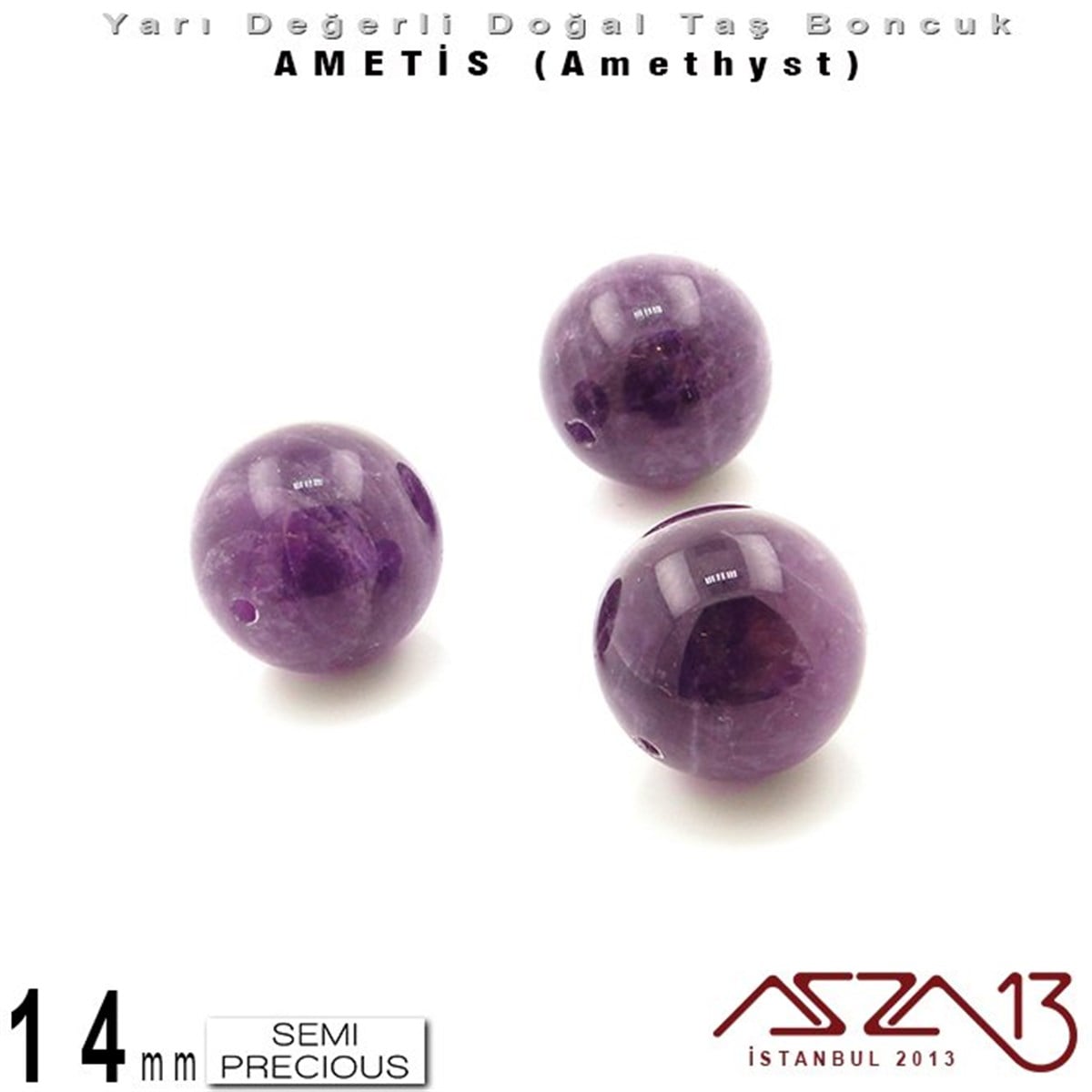 Yarı Değerli  Doğal Taş BoncuklarBONCUK ve TAŞMarkasız14 mm - Yuvarlak - Düz Yüzey - Ametis (Amethyst) / 3 Adet
