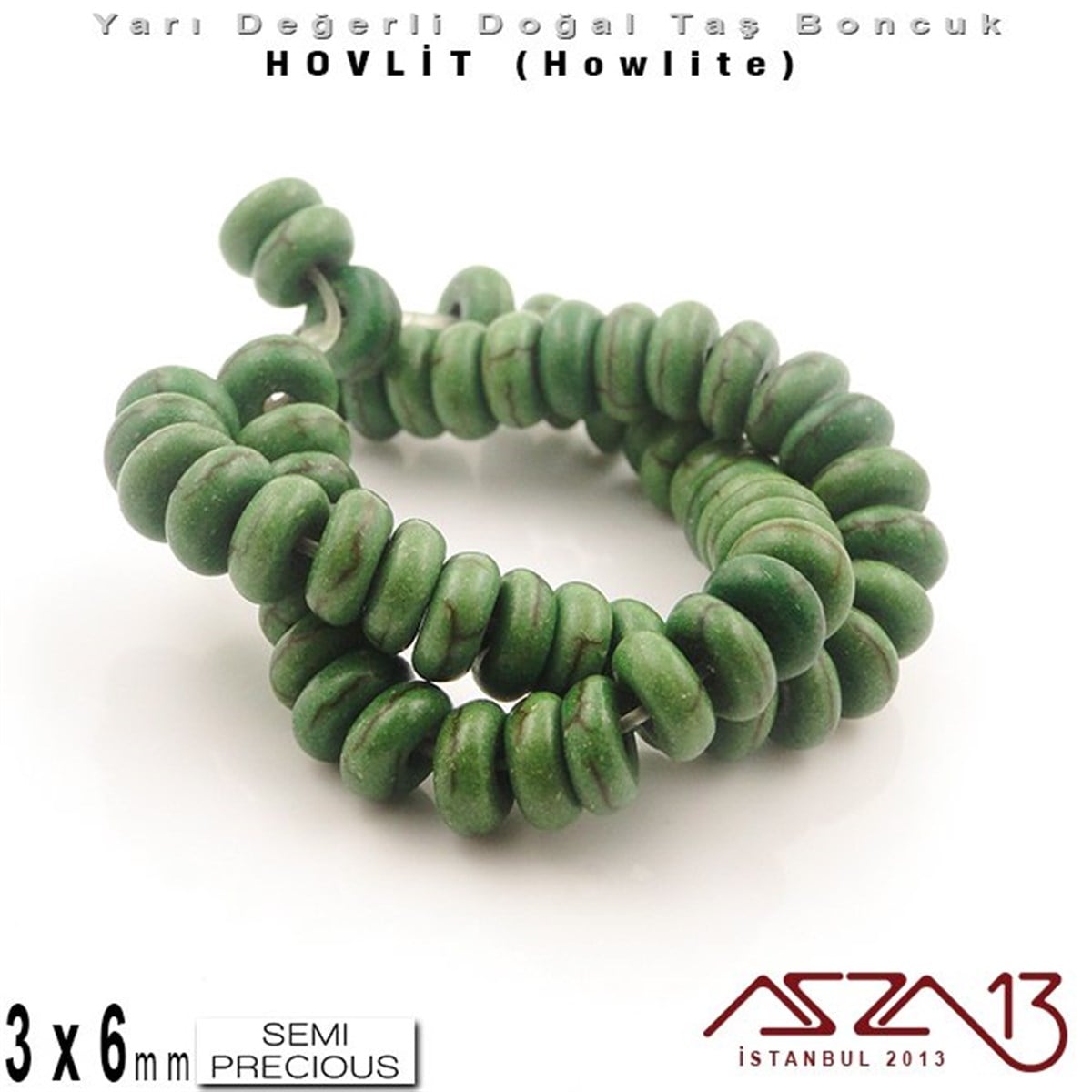 Yarı Değerli  Doğal Taş BoncuklarBONCUK ve TAŞMarkasız6 mm - Disk - Düz Yüzey - Yeşil Hovlit (Howlite) Boncuk / 60 Adet