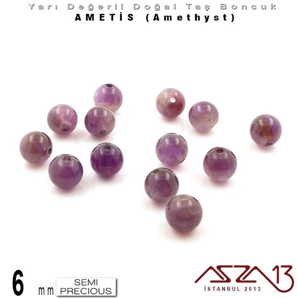 Yarı Değerli  Doğal Taş BoncuklarBONCUK ve TAŞMarkasız6 mm - Yuvarlak - Düz Yüzey - Ametis (Amethyst) / 13 Adet