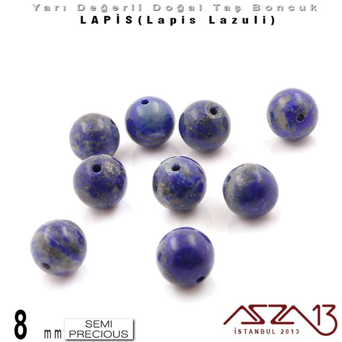 Yarı Değerli  Doğal Taş BoncuklarBONCUK ve TAŞMarkasız8 mm - Düz Yüzey - Yuvarlak - Lapis (Lapis Lazuli) / 9 Adet