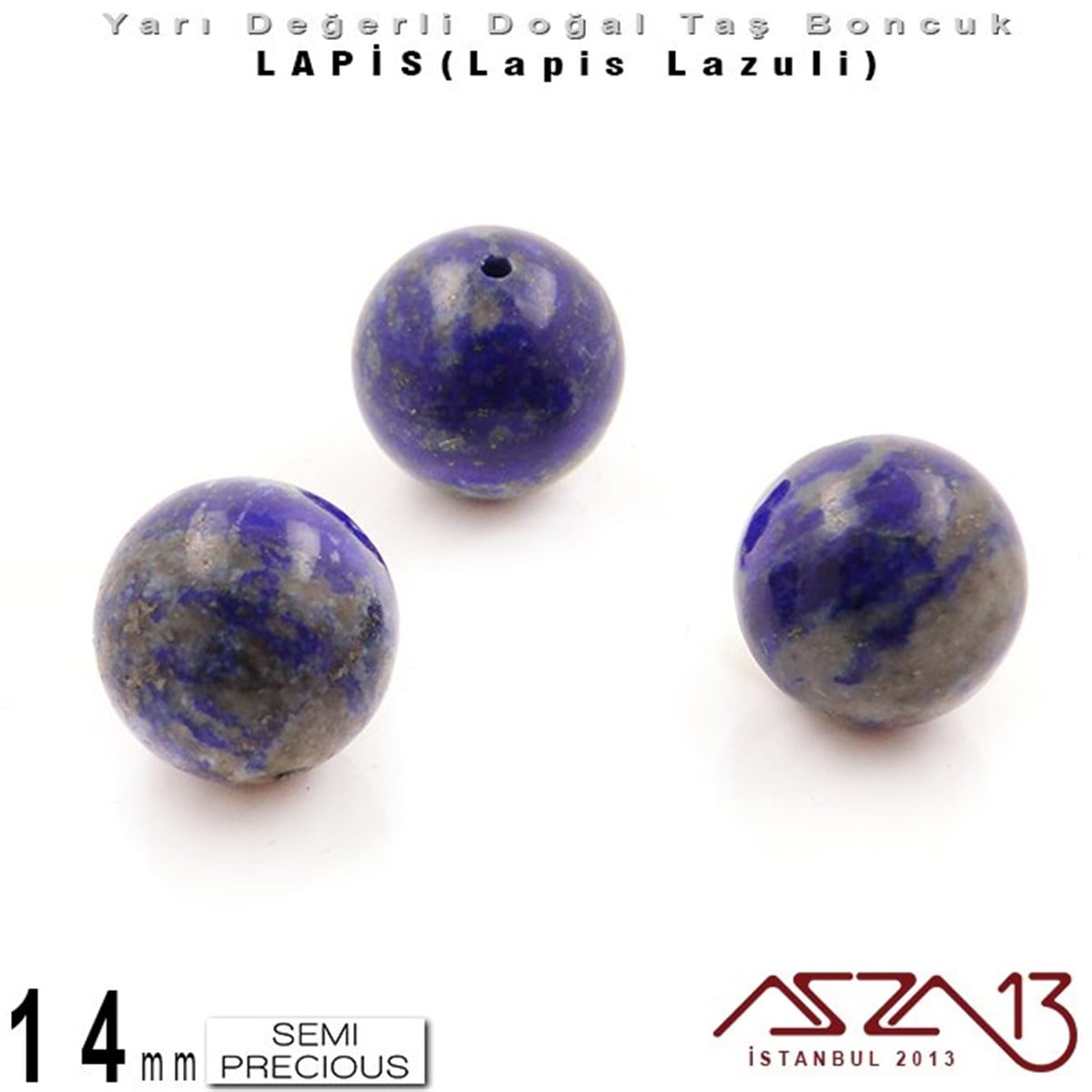 Yarı Değerli  Doğal Taş BoncuklarBONCUK ve TAŞMarkasız14 mm - Düz Yüzey - Yuvarlak - Lapis (Lapis Lazuli) / 3 Adet