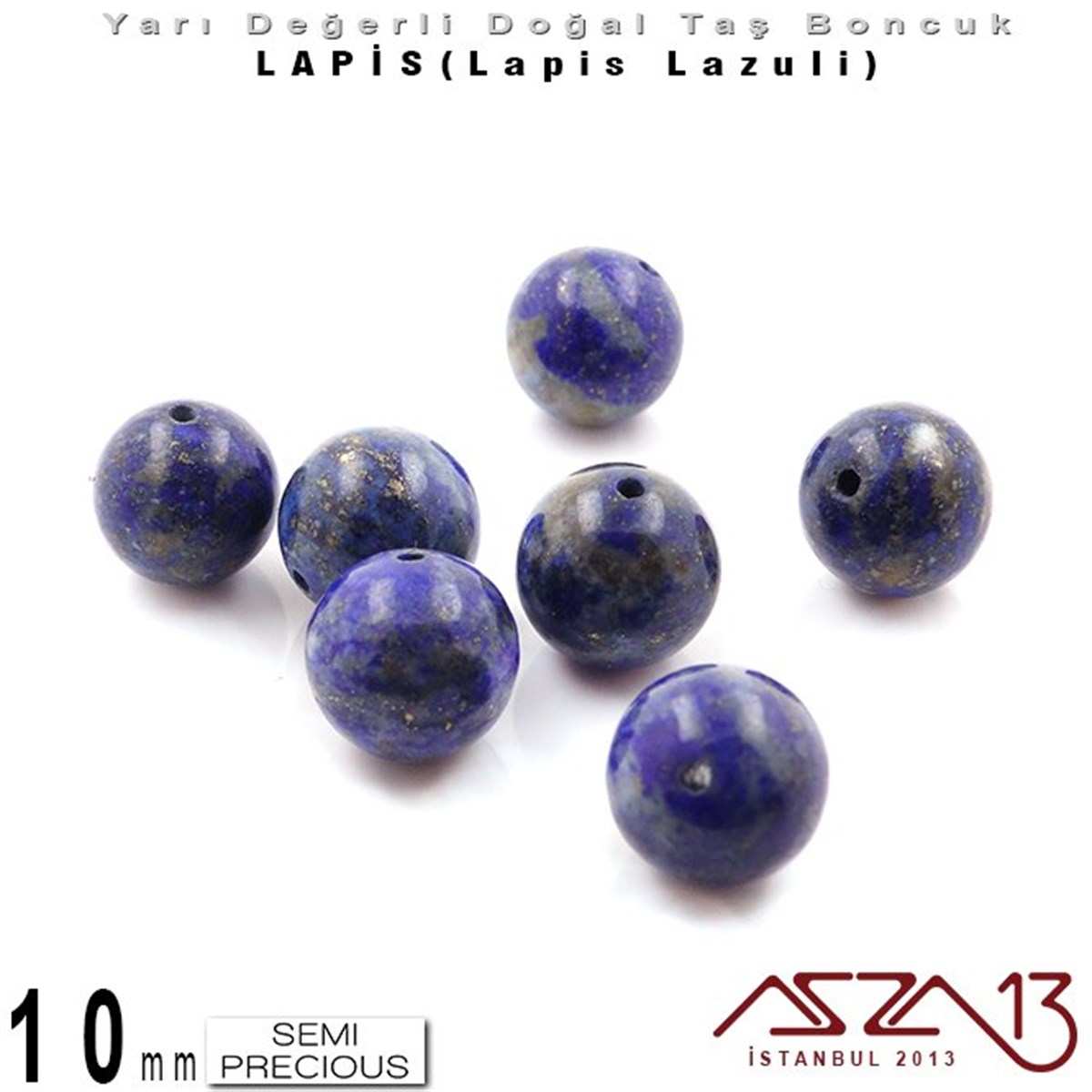 Yarı Değerli  Doğal Taş BoncuklarBONCUK ve TAŞMarkasız10 mm - Düz Yüzey - Yuvarlak - Lapis (Lapis Lazuli) / 7 Adet