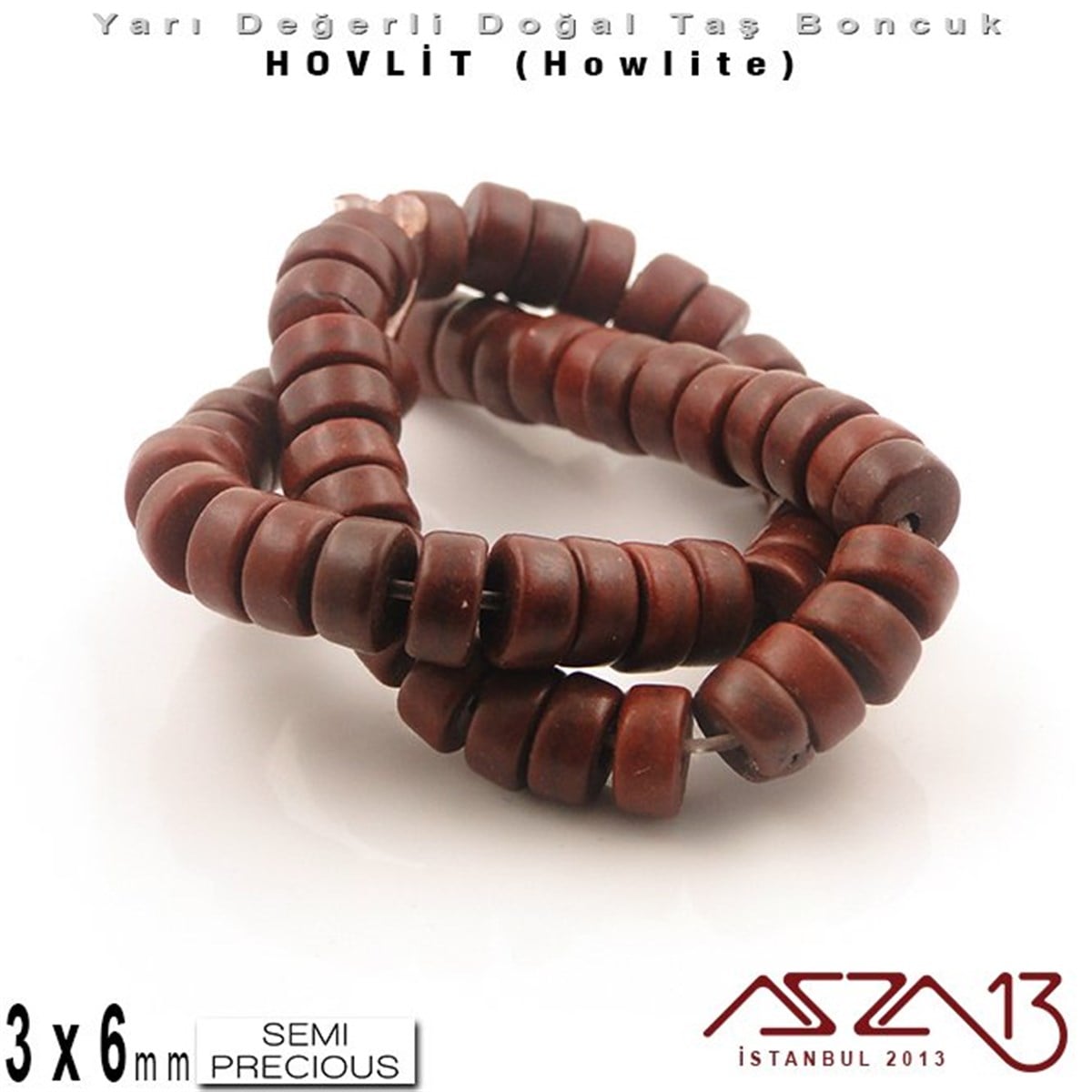 Yarı Değerli  Doğal Taş BoncuklarBONCUK ve TAŞMarkasız6 mm - Disk - Düz Yüzey - Kakao Hovlit (Howlite) Boncuk / 60 Adet