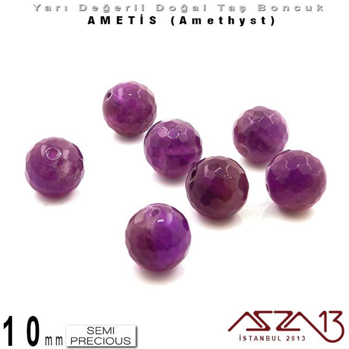 Yarı Değerli  Doğal Taş BoncuklarBONCUK ve TAŞMarkasız10 mm - Yuvarlak - Geodezik Yüzey - Ametis (Amethyst) / 7 Adet