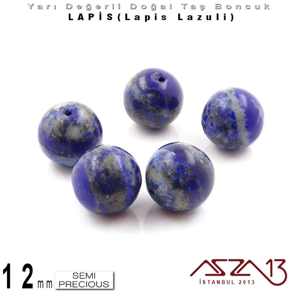 Yarı Değerli  Doğal Taş BoncuklarBONCUK ve TAŞMarkasız12 mm - Düz Yüzey - Yuvarlak - Lapis (Lapis Lazuli) / 5 Adet