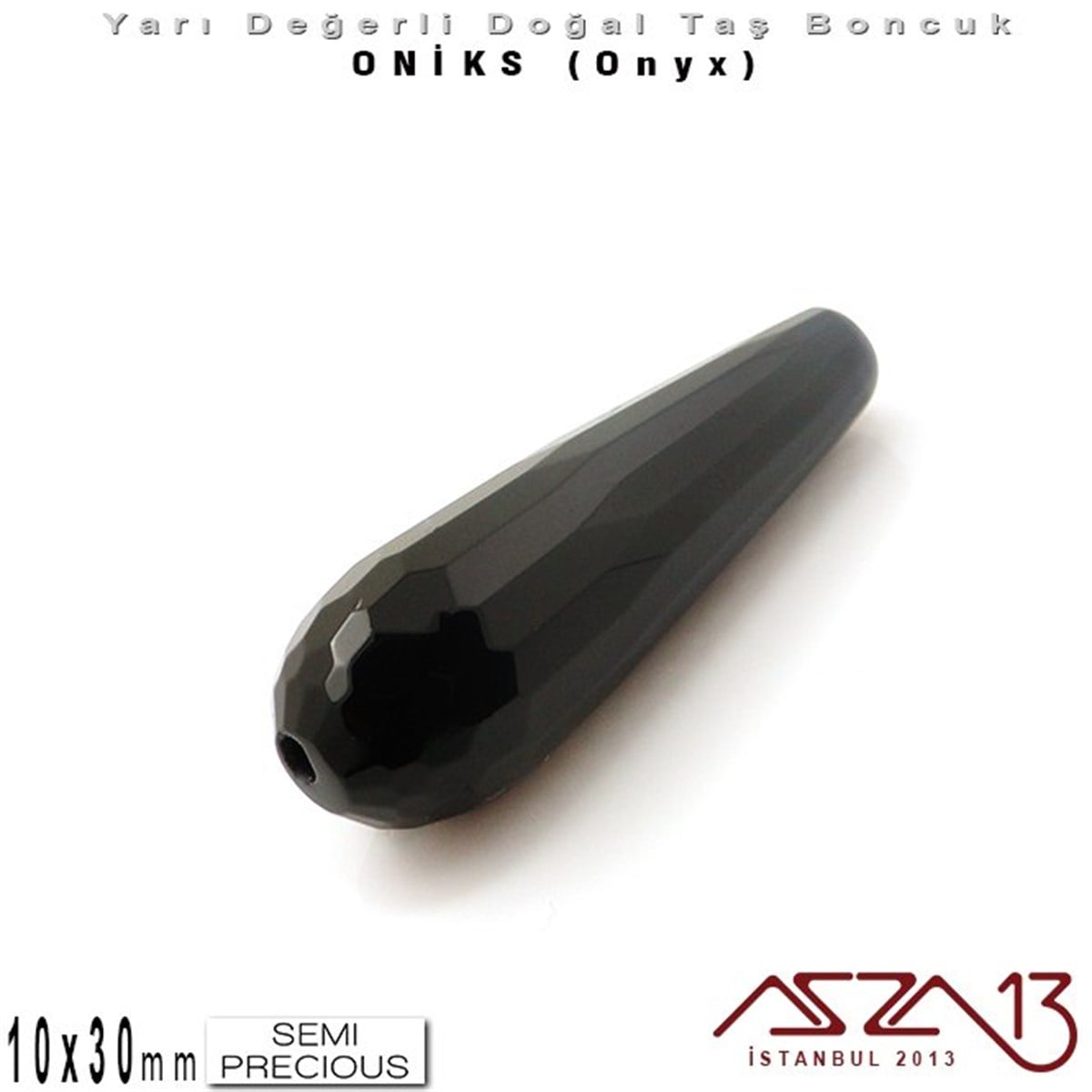 Yarı Değerli Taş BoncuklarBONCUK ve TAŞMarkasız10x30 mm - Uzun Damla, Parlak - Geodezik Yüzey - Oniks (Onyx) / 1 Adet