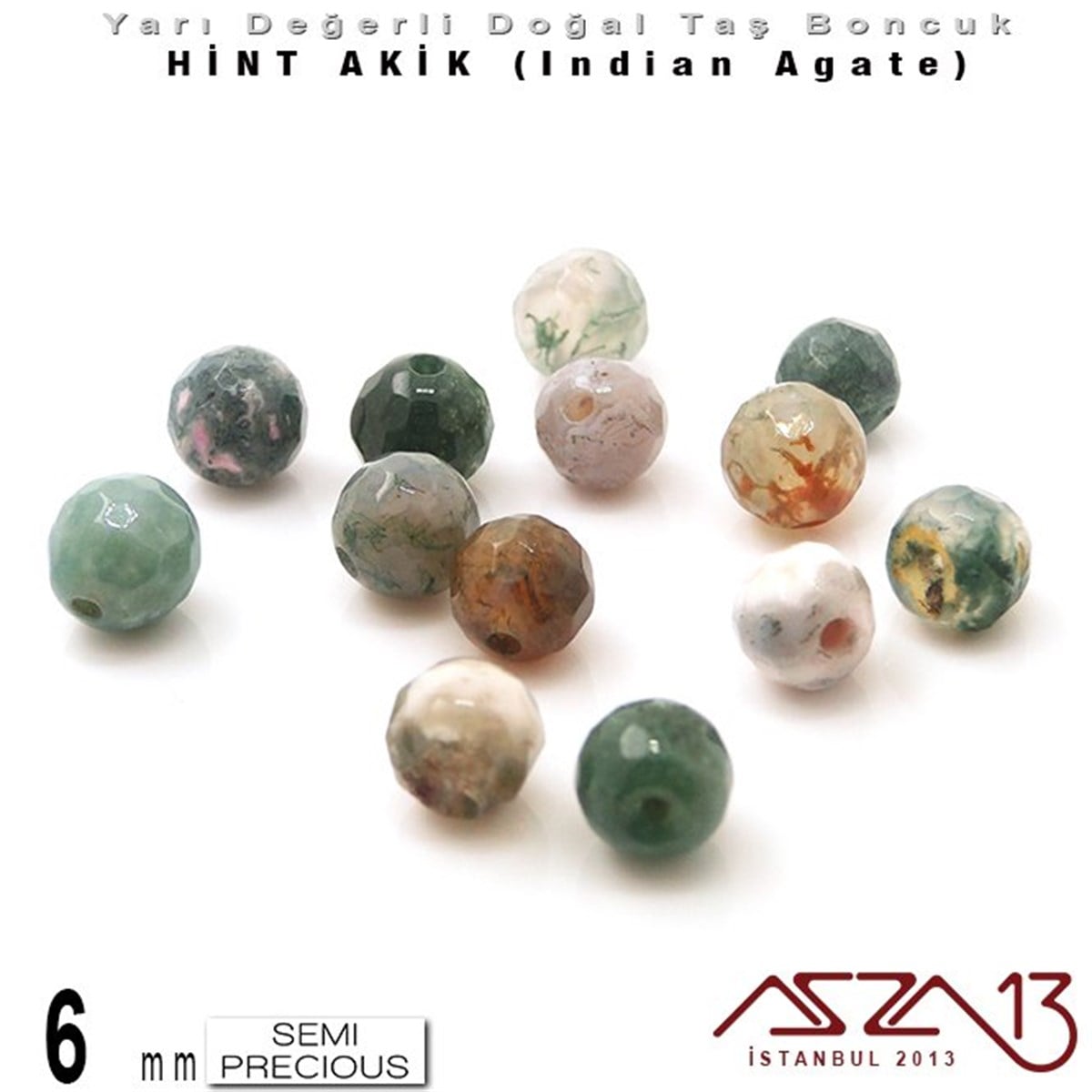 Yarı Değerli Taş BoncuklarBONCUK ve TAŞMarkasız6 mm - Yuvarlak - Geodezik Yüzey - Hint Akik (Indian Agate) / 13 Adet