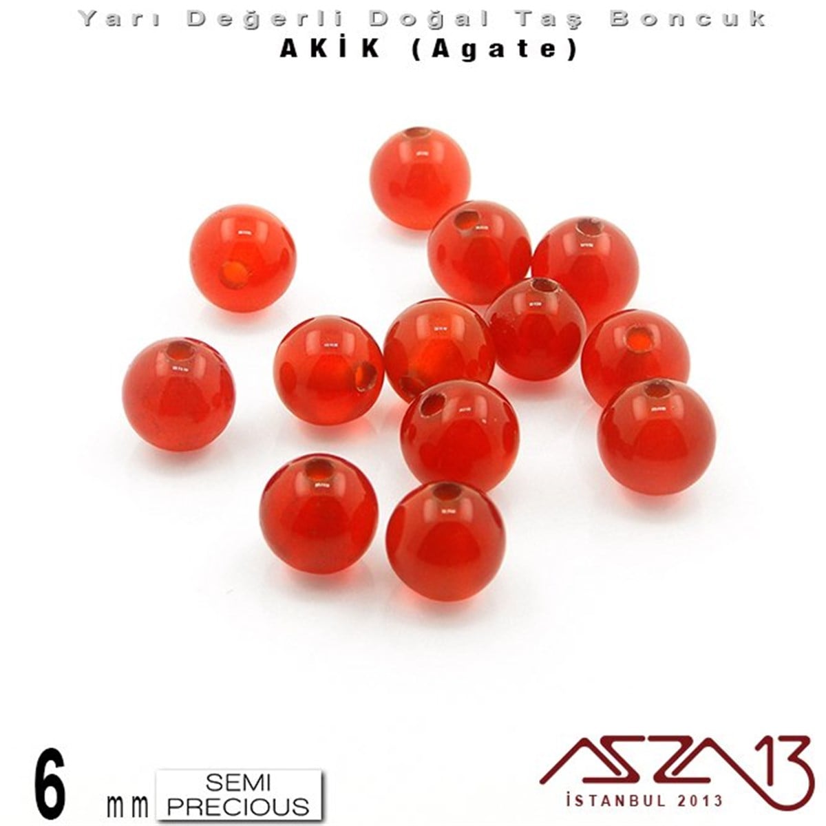 Yarı Değerli Taş BoncuklarBONCUK ve TAŞMarkasız6 mm - Yuvarlak - Düz Yüzey - Akik (Agate) / 13 Adet