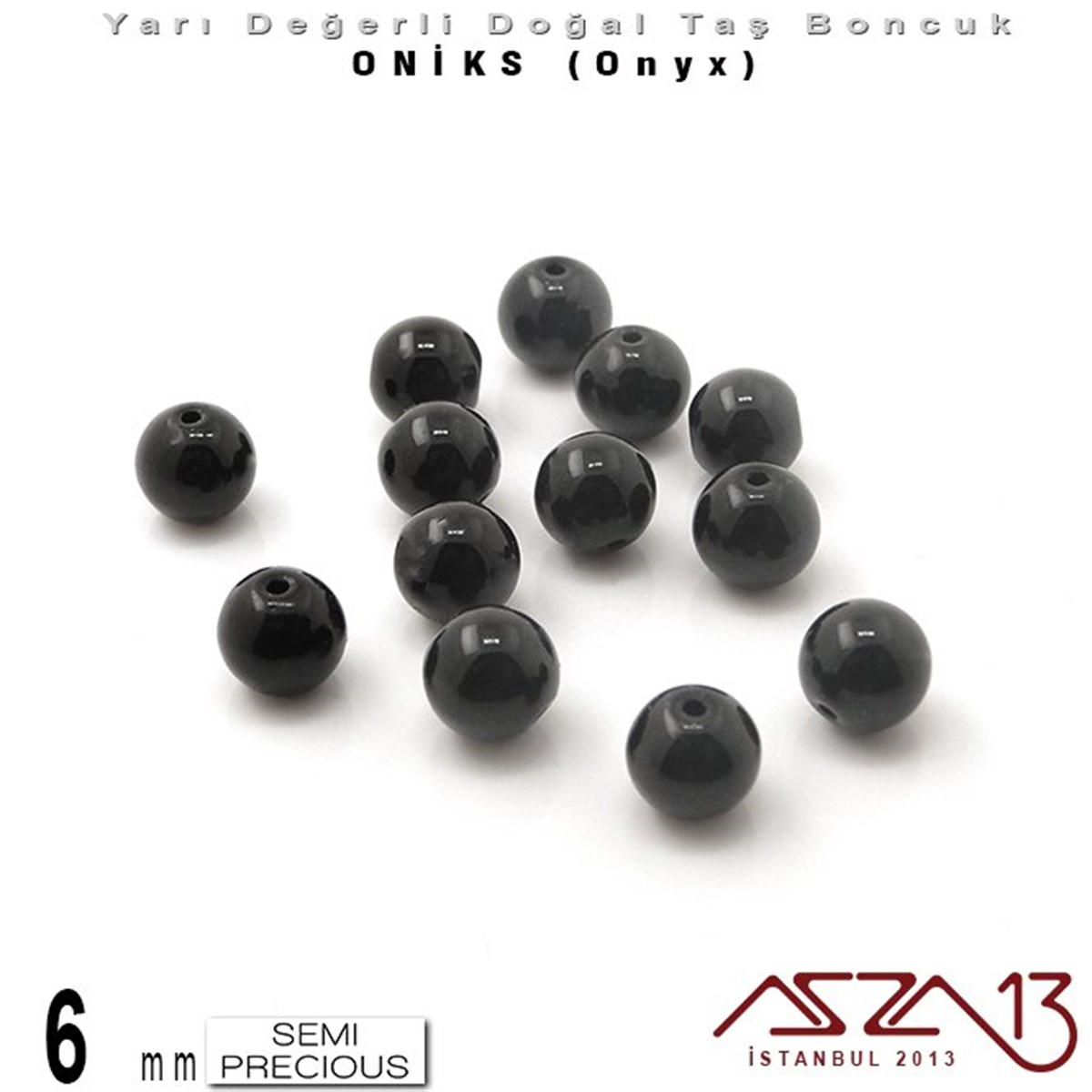 Yarı Değerli Taş BoncuklarBONCUK ve TAŞMarkasız6 mm - Yuvarlak, Parlak - Düz Yüzey - Oniks (Onyx) / 13 Adet