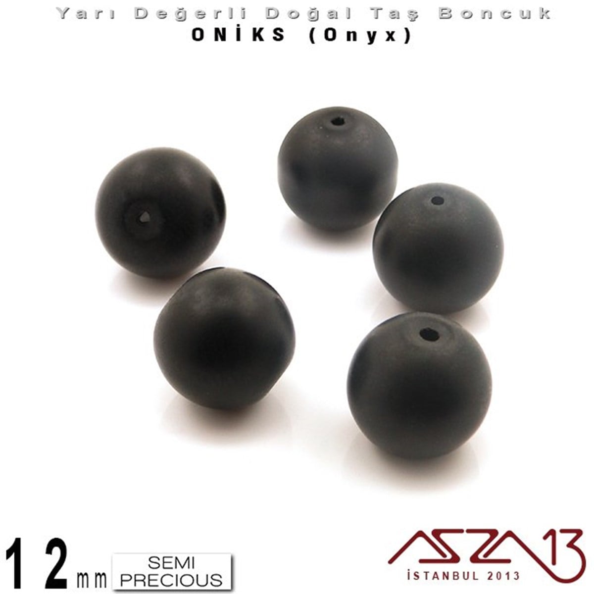 Yarı Değerli Taş BoncuklarBONCUK ve TAŞMarkasız12 mm - Yuvarlak, Mat - Düz Yüzey - Oniks (Onyx) / 5 Adet