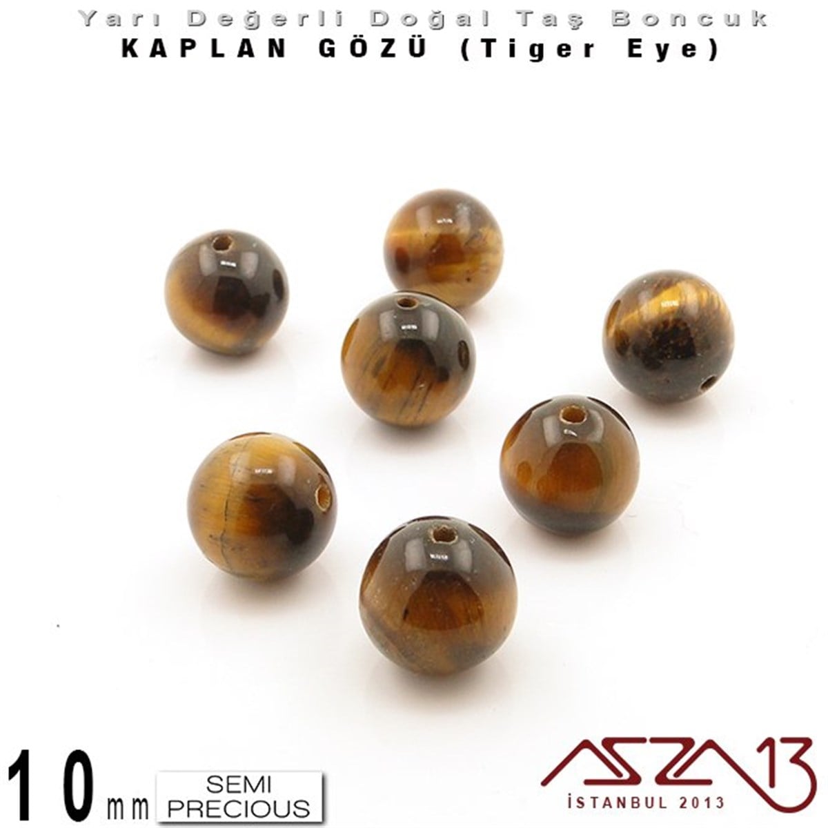 Yarı Değerli Taş BoncuklarBONCUK ve TAŞMarkasız10 mm - Yuvarlak - Kahve, Düz Yüzey - Kaplan Gözü (Tiger Eye) / 7 Adet