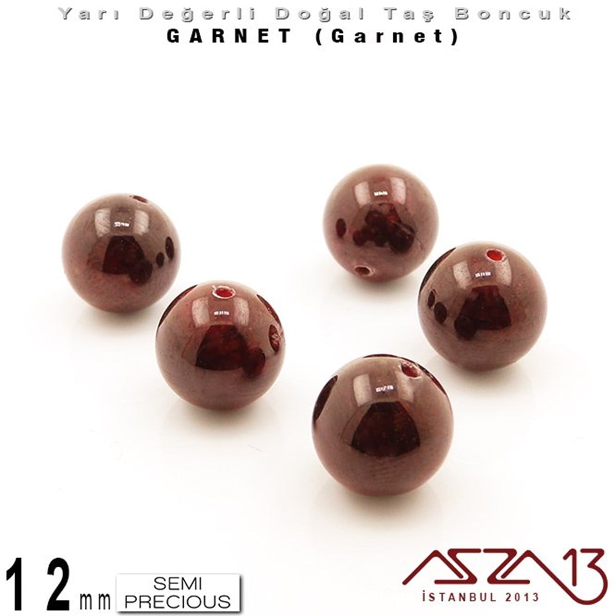 Yarı Değerli Taş BoncuklarBONCUK ve TAŞMarkasız12 mm - Yuvarlak - Düz Yüzey - Garnet (Garnet) / 5 Adet