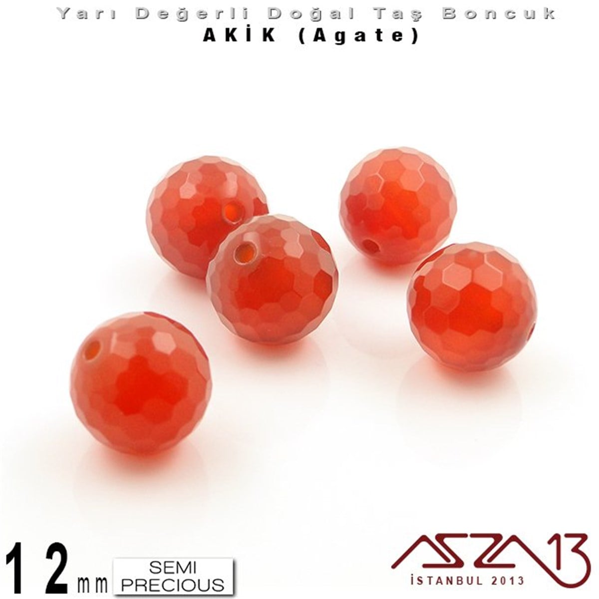 Yarı Değerli Taş BoncuklarBONCUK ve TAŞMarkasız12 mm - Yuvarlak - Geodezik Yüzey - Akik (Agate) / 5 Adet