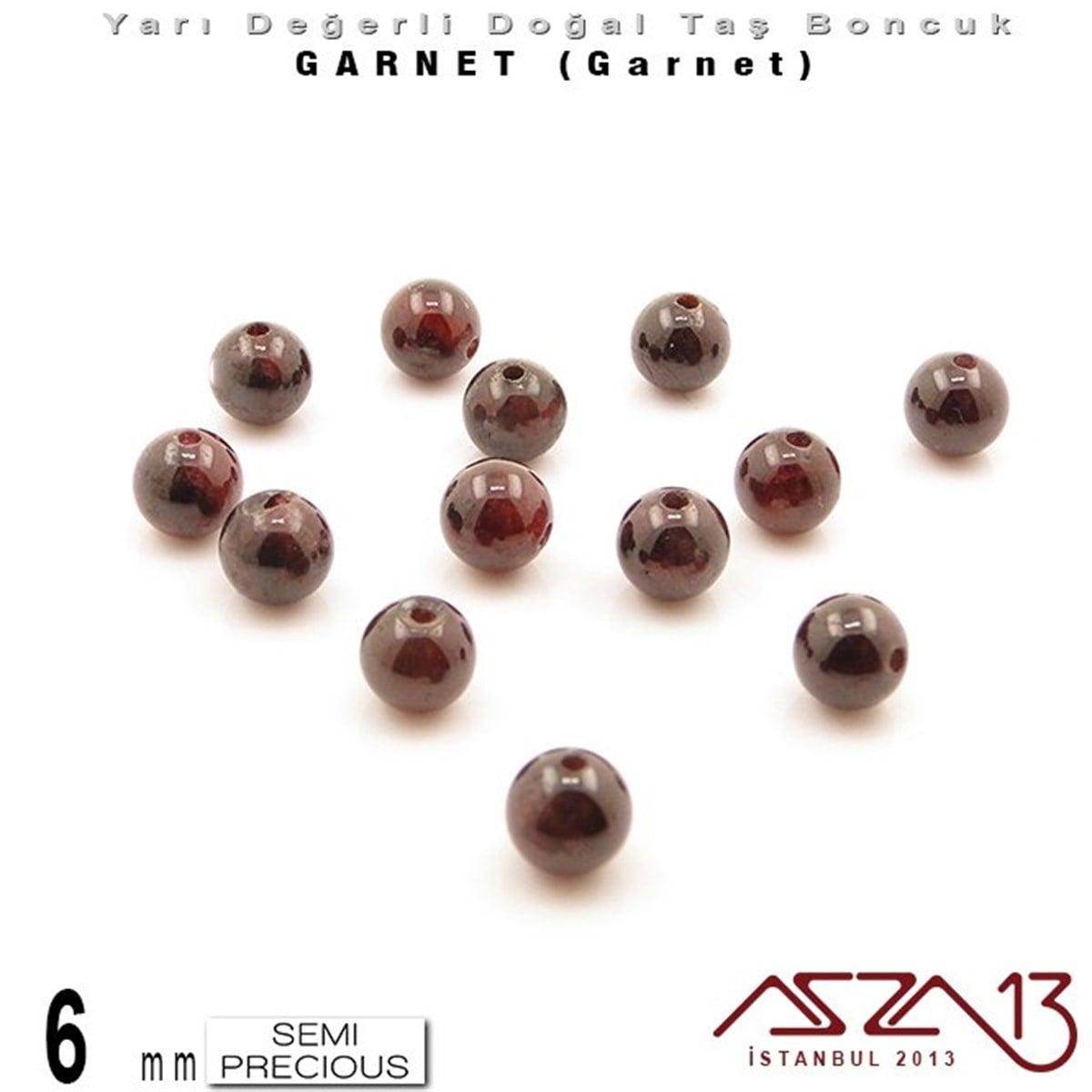 Yarı Değerli Taş BoncuklarBONCUK ve TAŞMarkasız6 mm - Yuvarlak - Düz Yüzey - Garnet (Garnet) / 13 Adet