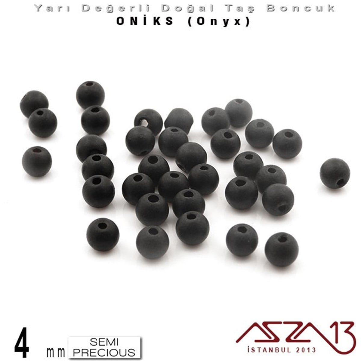 Yarı Değerli Taş BoncuklarBONCUK ve TAŞMarkasız4 mm - Yuvarlak, Mat - Düz Yüzey - Oniks (Onyx) / 34 Adet