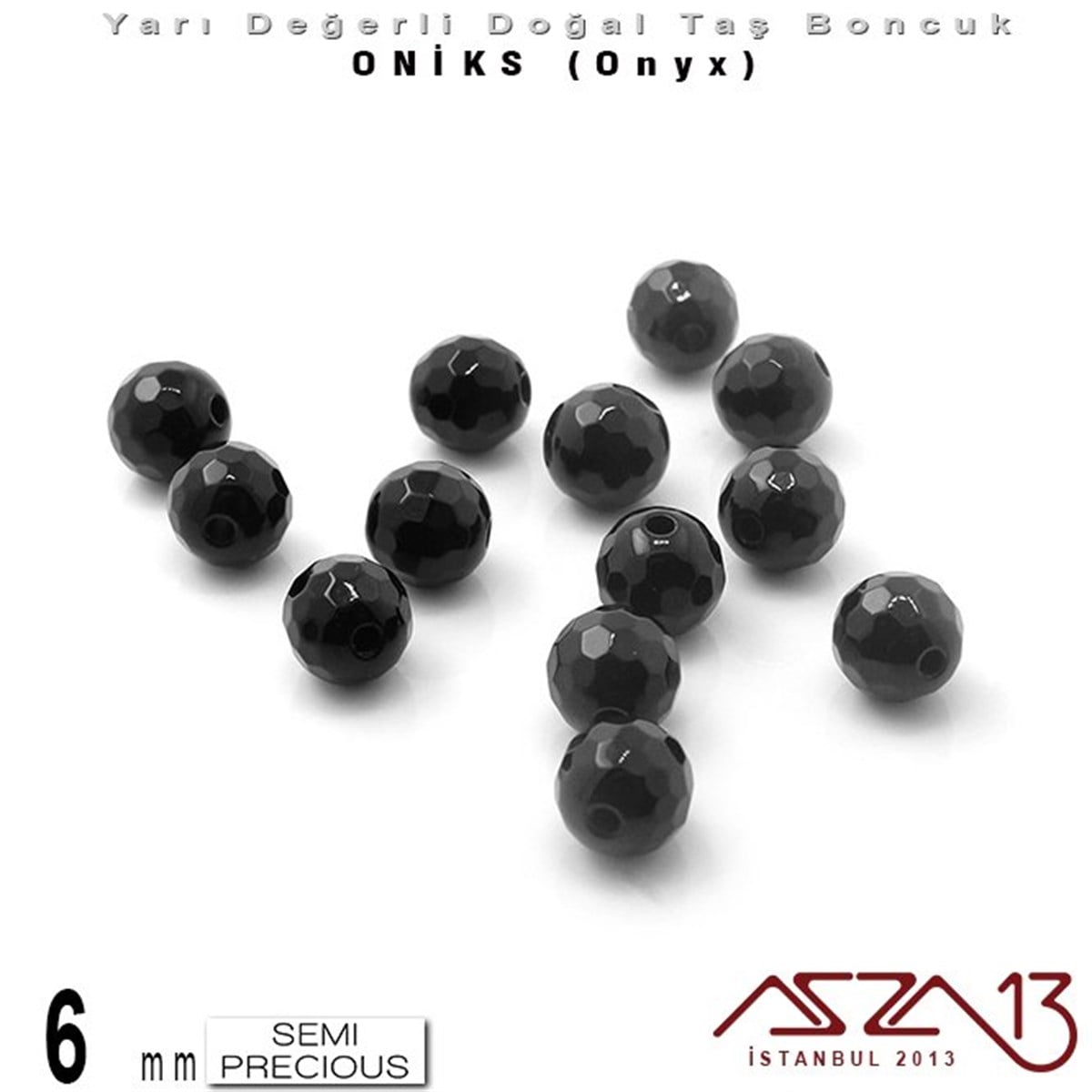 Yarı Değerli Taş BoncuklarBONCUK ve TAŞMarkasız6 mm - Yuvarlak, Parlak - Geodezik Yüzey - Oniks (Onyx) / 13 Adet