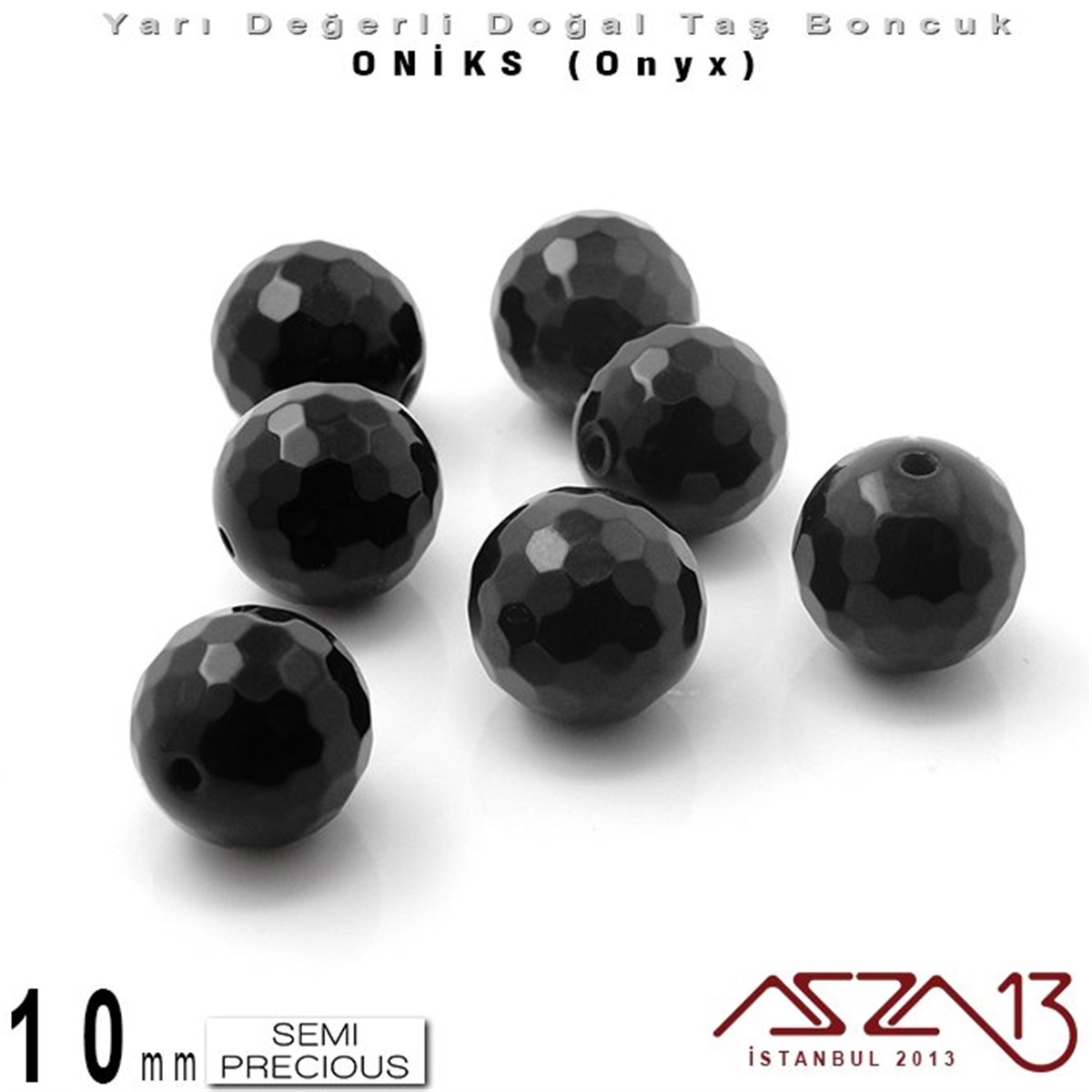 Yarı Değerli Taş BoncuklarBONCUK ve TAŞMarkasız10 mm - Yuvarlak, Parlak - Geodezik Yüzey - Oniks (Onyx) / 7 Adet