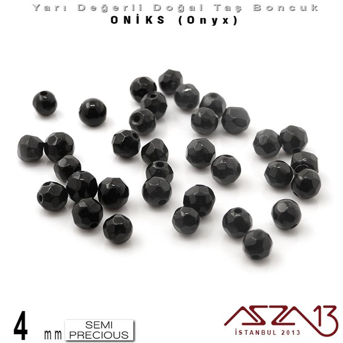 Yarı Değerli Taş BoncuklarBONCUK ve TAŞMarkasız4 mm - Yuvarlak, Parlak - Geodezik Yüzey - Oniks (Onyx) / 34 Adet