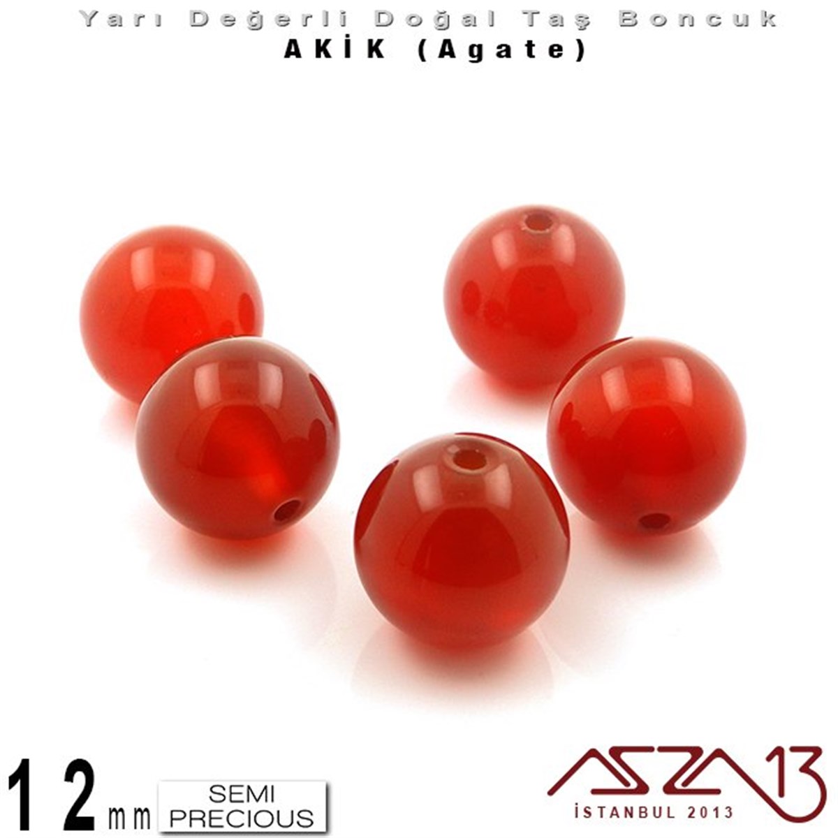 Yarı Değerli Taş BoncuklarBONCUK ve TAŞMarkasız12 mm - Yuvarlak - Düz Yüzey - Akik (Agate) / 5 Adet