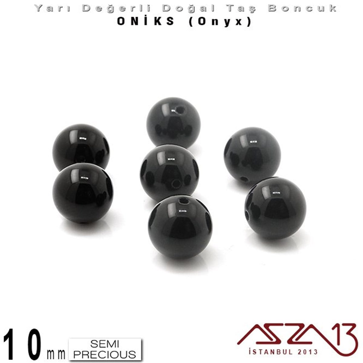 Yarı Değerli Taş BoncuklarBONCUK ve TAŞMarkasız10 mm - Yuvarlak, Parlak - Düz Yüzey - Oniks (Onyx) / 7 Adet