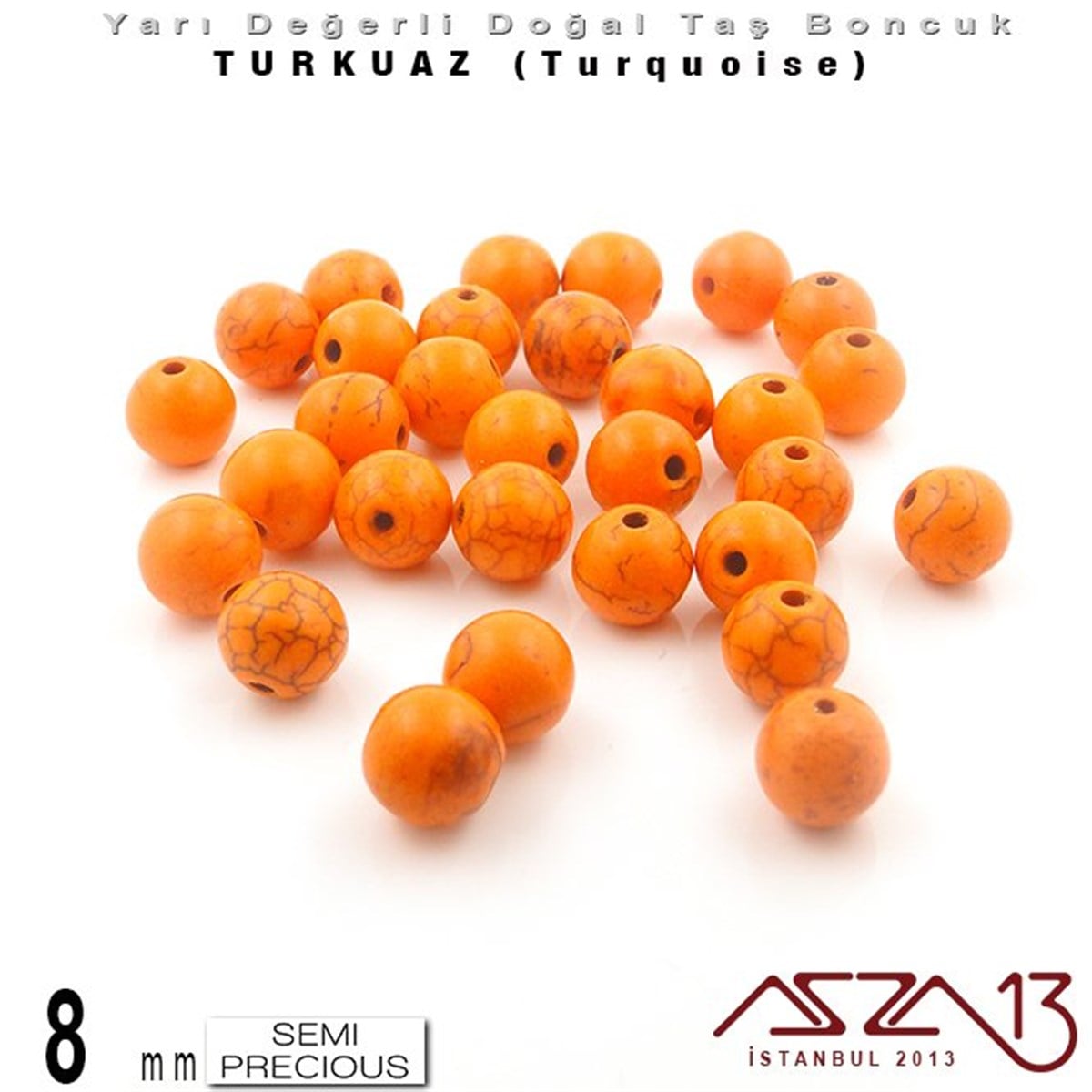 Yarı Değerli Taş BoncuklarBONCUK ve TAŞMarkasız8 mm - Yuvarlak - Düz Yüzey - Turuncu Turkuaz (Turquoise) / 30 Adet