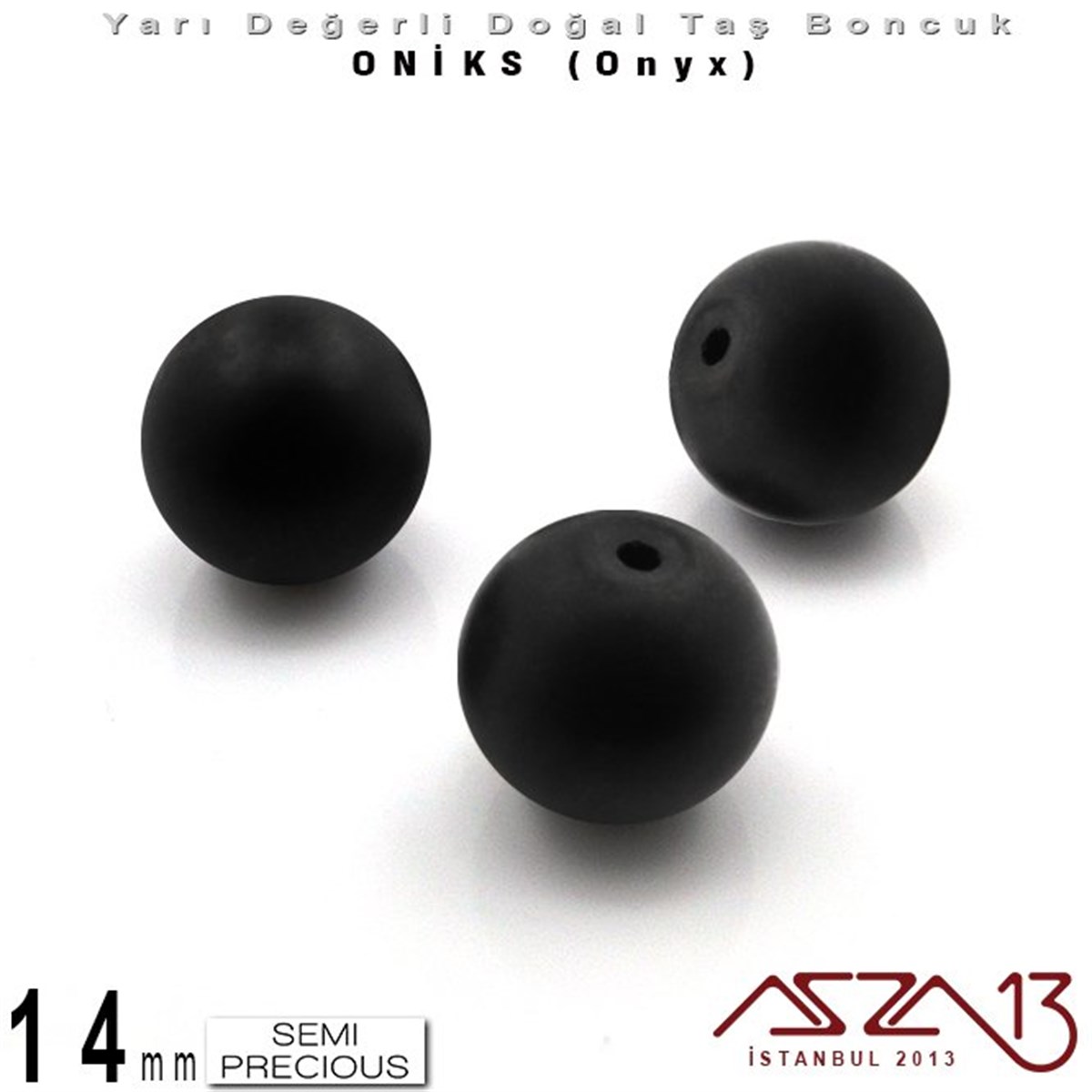 Yarı Değerli Taş BoncuklarBONCUK ve TAŞMarkasız14 mm - Yuvarlak, Mat - Düz Yüzey - Oniks (Onyx) / 3 Adet